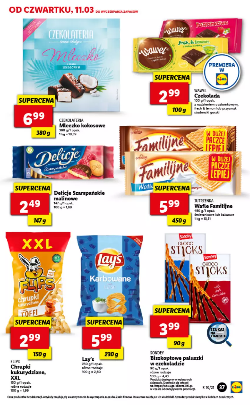 Gazetka promocyjna Lidl - GAZETKA - ważna 11.03 do 13.03.2021 - strona 37 - produkty: Chrupki, Czekolada, Delicje, Fa, Jutrzenka, Kakao, Kokos, Mleczko, Por, Ser, Wafle