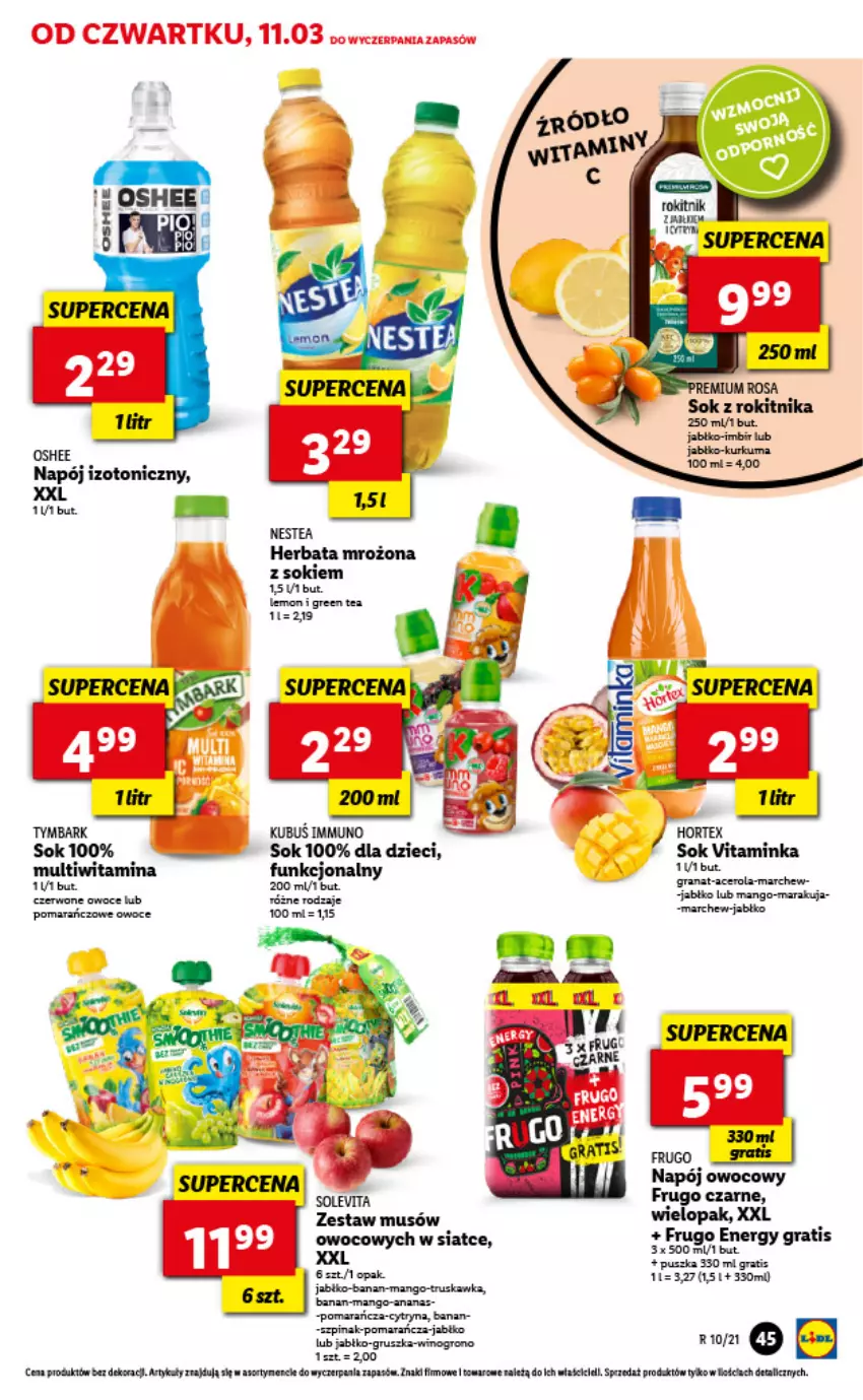 Gazetka promocyjna Lidl - GAZETKA - ważna 11.03 do 13.03.2021 - strona 45 - produkty: Acer, Dzieci, Fa, Gra, Granat, Herbata, Hortex, Inka, Kubuś, Mango, Mus, Napój, Napój izotoniczny, Oshee, Owoce, Sok, Szpinak, Tymbark, Wino, Winogrona