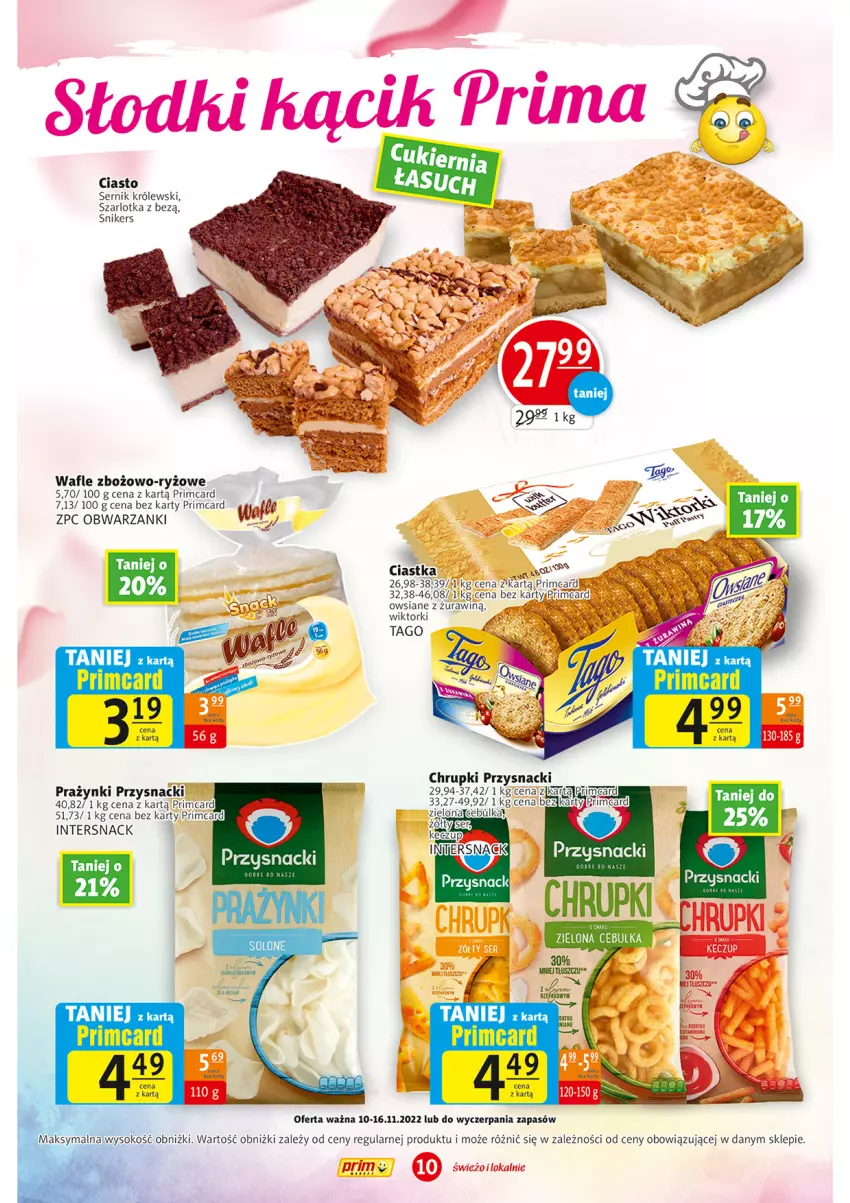 Gazetka promocyjna Prim Market - ważna 10.11 do 16.11.2022 - strona 10 - produkty: Ciastka, Ciasto sernik, Królewski, Nike, Przysnacki, Ryż, Ser, Sok, Szarlotka, Wafle