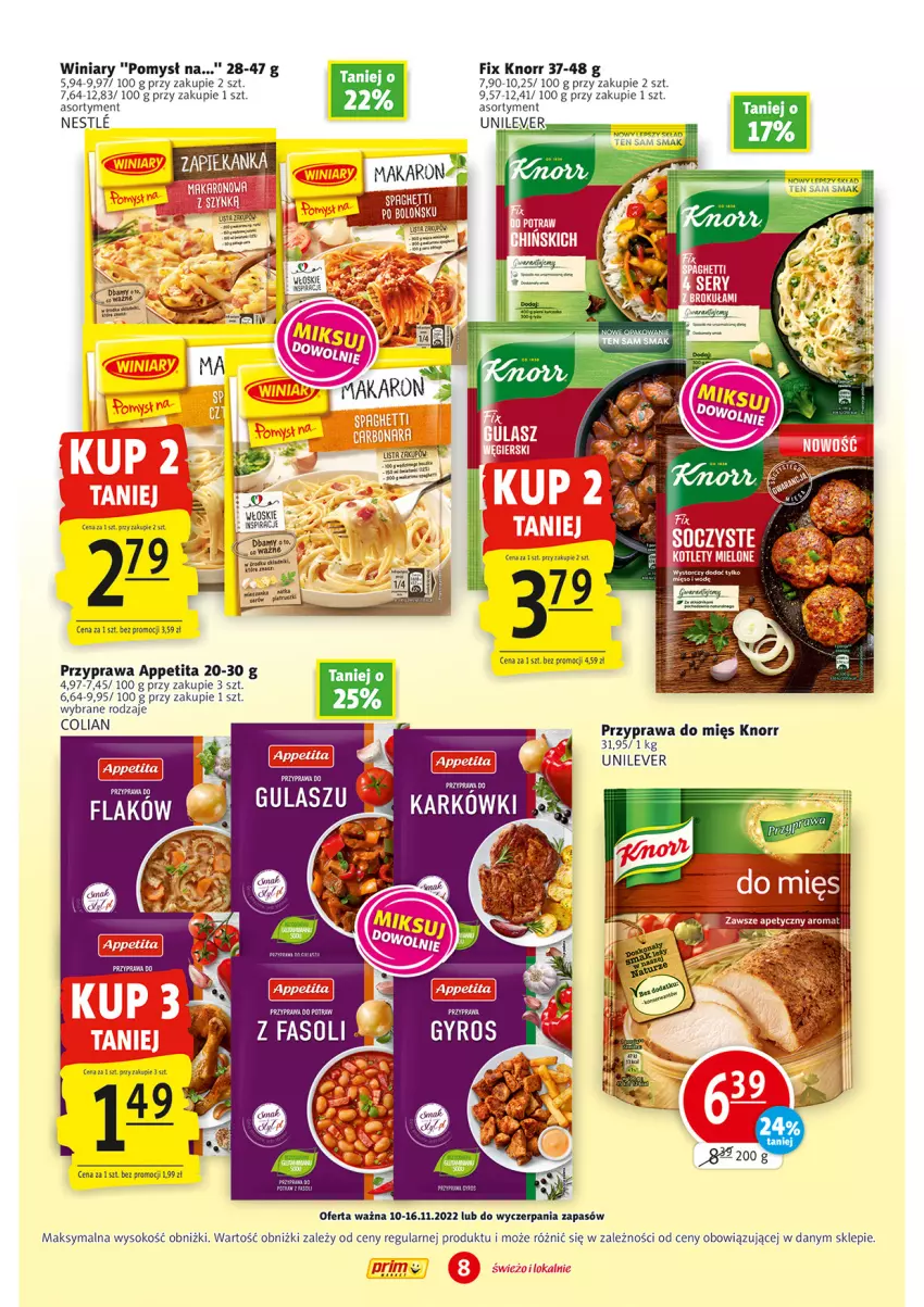 Gazetka promocyjna Prim Market - ważna 10.11 do 16.11.2022 - strona 8 - produkty: Fa, Gyros, Knorr, Sok, Spaghetti, Winiary