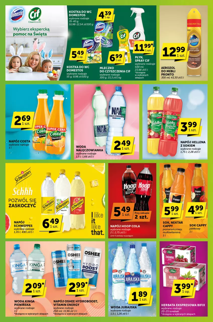 Gazetka promocyjna ABC - ważna 21.03 do 02.04.2024 - strona 7 - produkty: Cappy, Cif, Domestos, Fa, Hellena, Herbata, Hoop, Koc, Kostka do wc, Mleczko, Napój, Oshee, Pronto, Schweppes, Sok, Sony, Woda