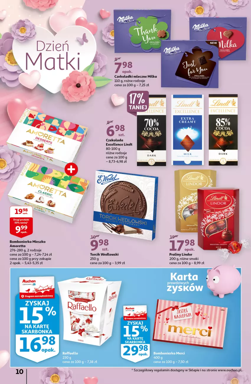 Gazetka promocyjna Auchan - Sezon na radość Supermarkety - ważna 20.05 do 26.05.2021 - strona 10 - produkty: Czekolada, Lindor, Lindt, Milka, Praliny