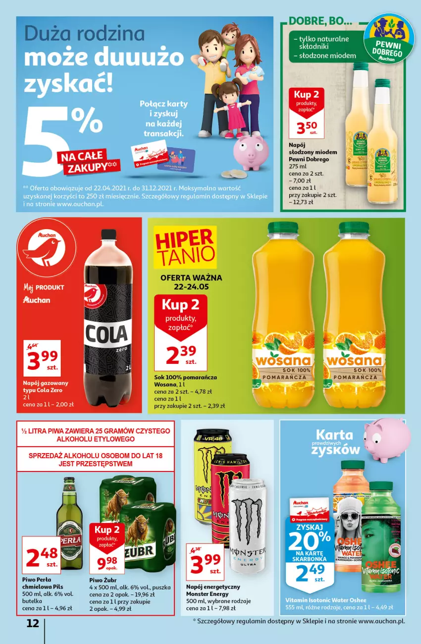 Gazetka promocyjna Auchan - Sezon na radość Supermarkety - ważna 20.05 do 26.05.2021 - strona 12 - produkty: Gra, Napój, Napój energetyczny, Perła, Piwa, Piwo, Por, Sok, Top, Wosana