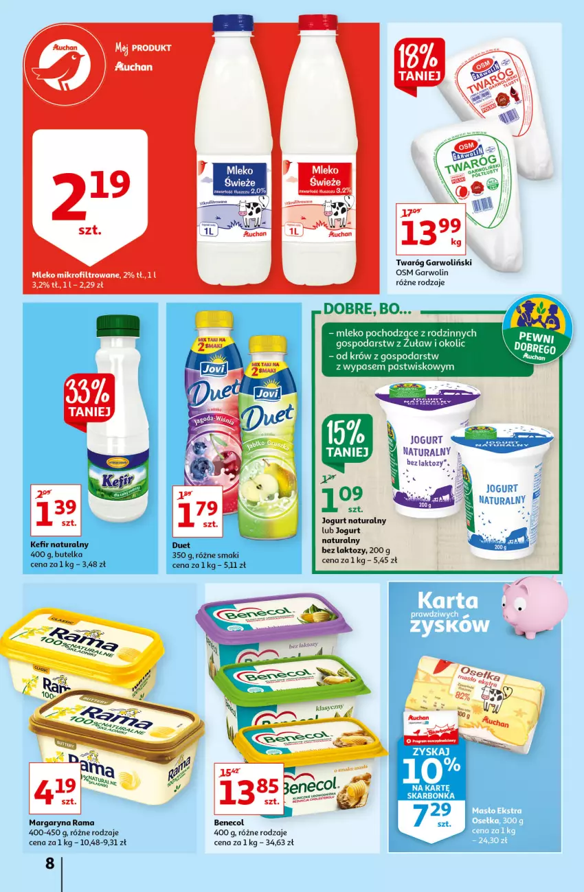 Gazetka promocyjna Auchan - Sezon na radość Supermarkety - ważna 20.05 do 26.05.2021 - strona 8 - produkty: Benecol, Jogurt, Jogurt naturalny, Margaryna, Mleko, Rama, Twaróg