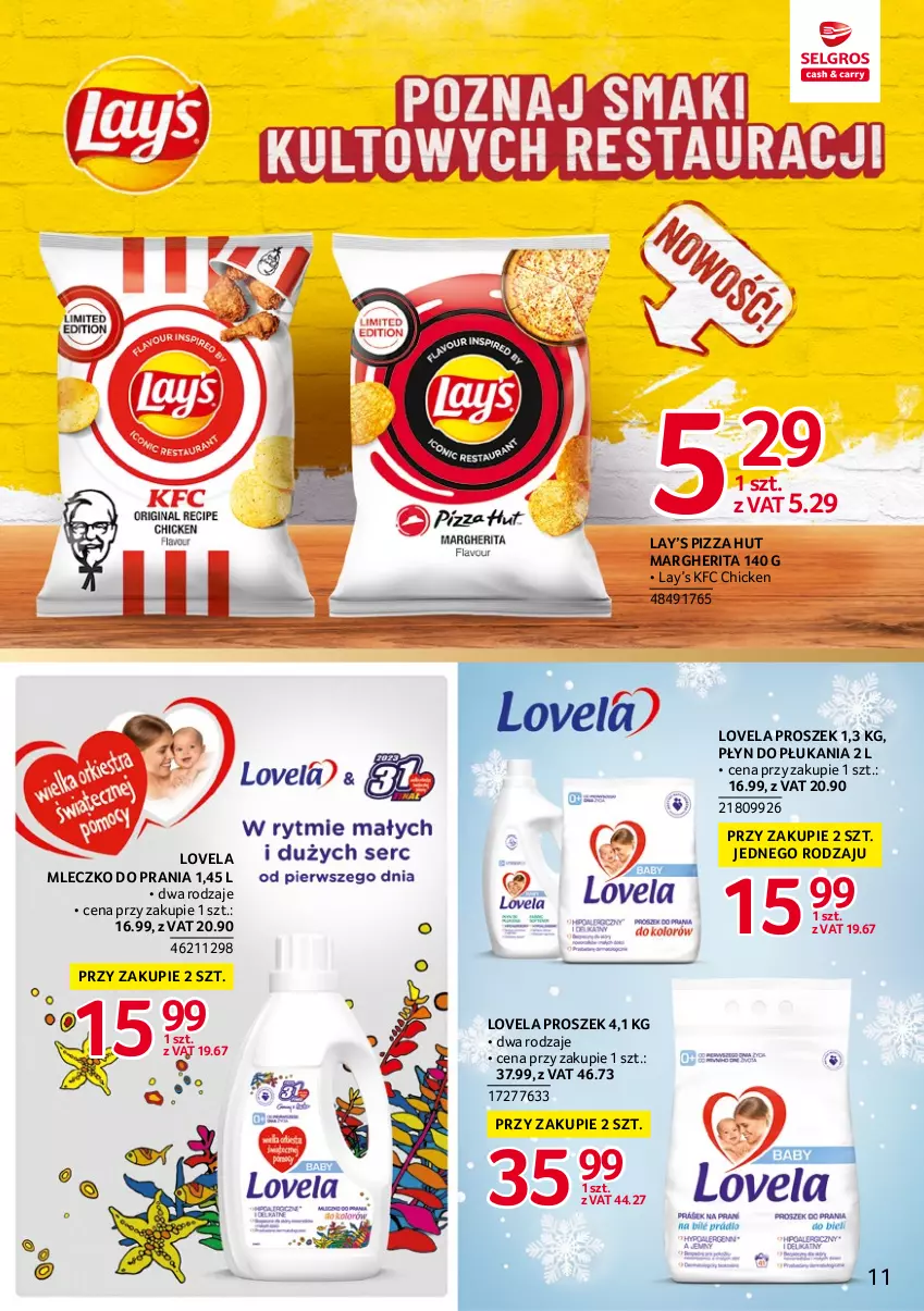 Gazetka promocyjna Selgros - Markowe produkty - ważna 19.01 do 01.02.2023 - strona 11 - produkty: Lay’s, Lovela, Mleczko, Mleczko do prania, Pizza, Płyn do płukania