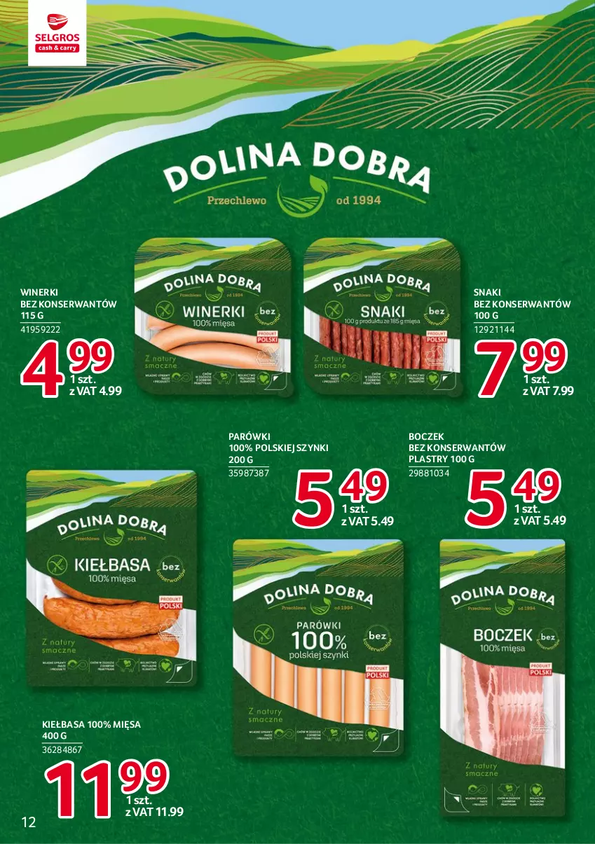 Gazetka promocyjna Selgros - Markowe produkty - ważna 19.01 do 01.02.2023 - strona 12 - produkty: Boczek, Kiełbasa, Parówki, Ser