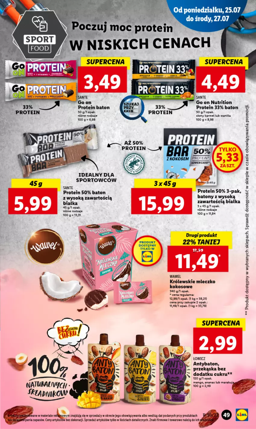 Gazetka promocyjna Lidl - GAZETKA - ważna 25.07 do 27.07.2022 - strona 53 - produkty: Ananas, Baton, Fa, Kokos, Królewski, Królewskie Mleczko, Mango, Mleczko, Por, Sante, Sok, Sport, Wawel