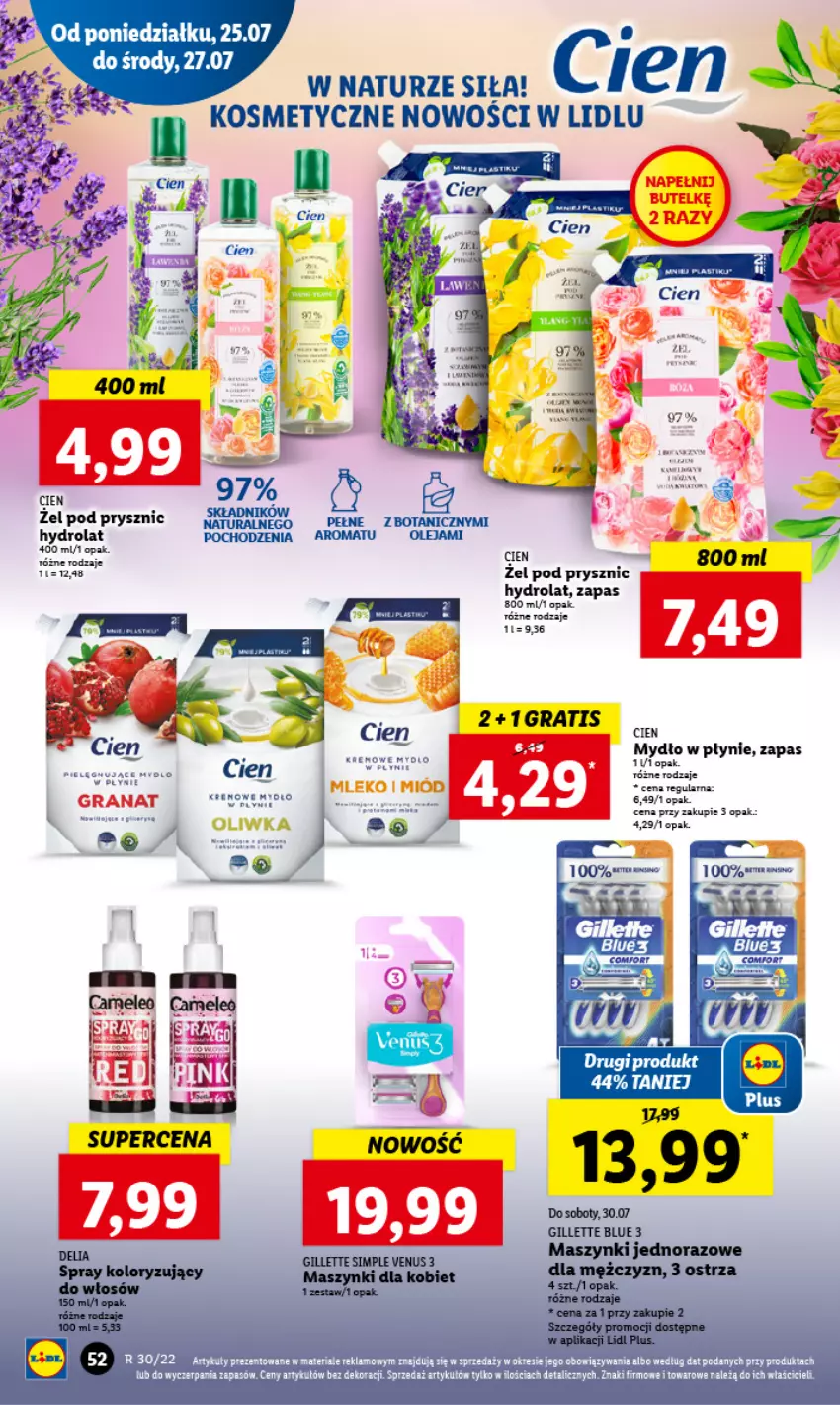 Gazetka promocyjna Lidl - GAZETKA - ważna 25.07 do 27.07.2022 - strona 56 - produkty: Cień, Fa, Gillette, Hydrolat, Miód, Mleko, Mydło, Mydło w płynie, Venus