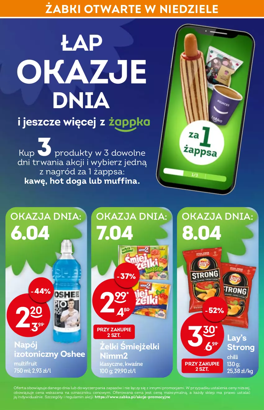 Gazetka promocyjna Żabka - ważna 06.04 do 14.04.2022 - strona 4 - produkty: Hot dog, Lay’s, Napój, Napój izotoniczny, Nimm2, Oshee