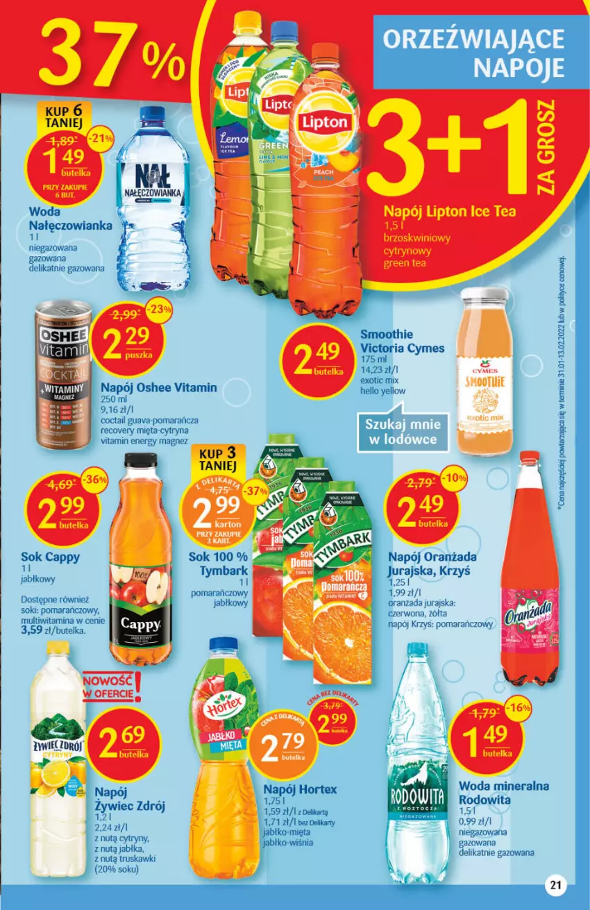 Gazetka promocyjna Delikatesy Centrum - Gazetka DC15 - ważna 19.04 do 27.04.2022 - strona 21 - produkty: Cappy, Cytryny, Hortex, Ice tea, Jabłka, Lipton, Magnez, Mięta, Nałęczowianka, Napój, Oranżada, Oshee, Smoothie, Sok, Truskawki, Tymbark, Woda, Woda mineralna