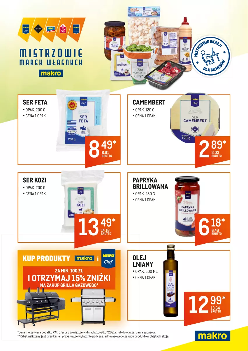 Gazetka promocyjna Makro - [Oferta specjalna] Mistrzowie marek własnych - ważna 13.07 do 26.07.2021 - strona 4 - produkty: Camembert, Feta, Grill, Olej, Papryka, Ser, Ser kozi