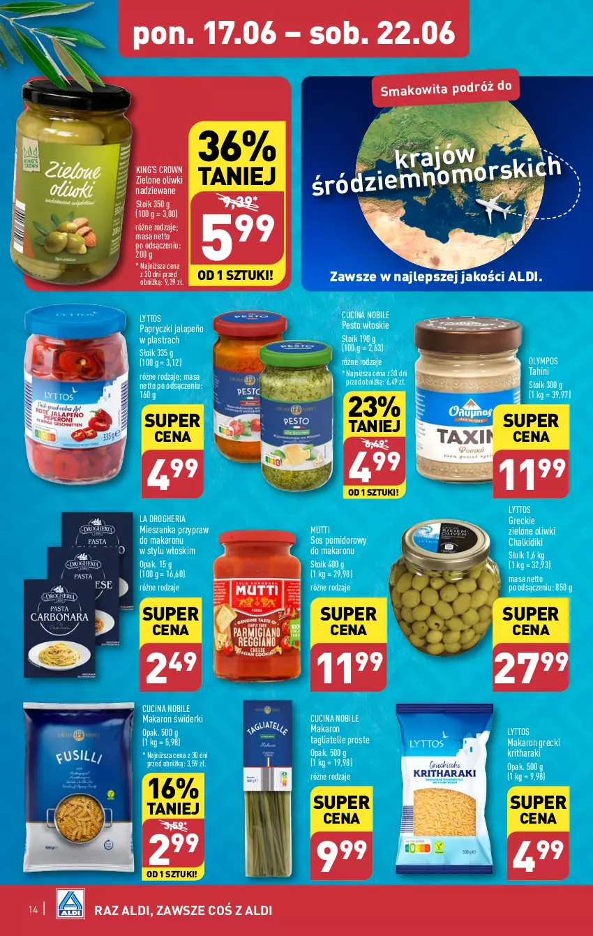 Gazetka promocyjna Aldi - Pełna oferta - ważna 17.06 do 22.06.2024 - strona 14 - produkty: Makaron, Oliwki, Pesto, Smakowita, Sos, Sos pomidorowy, Tagliatelle