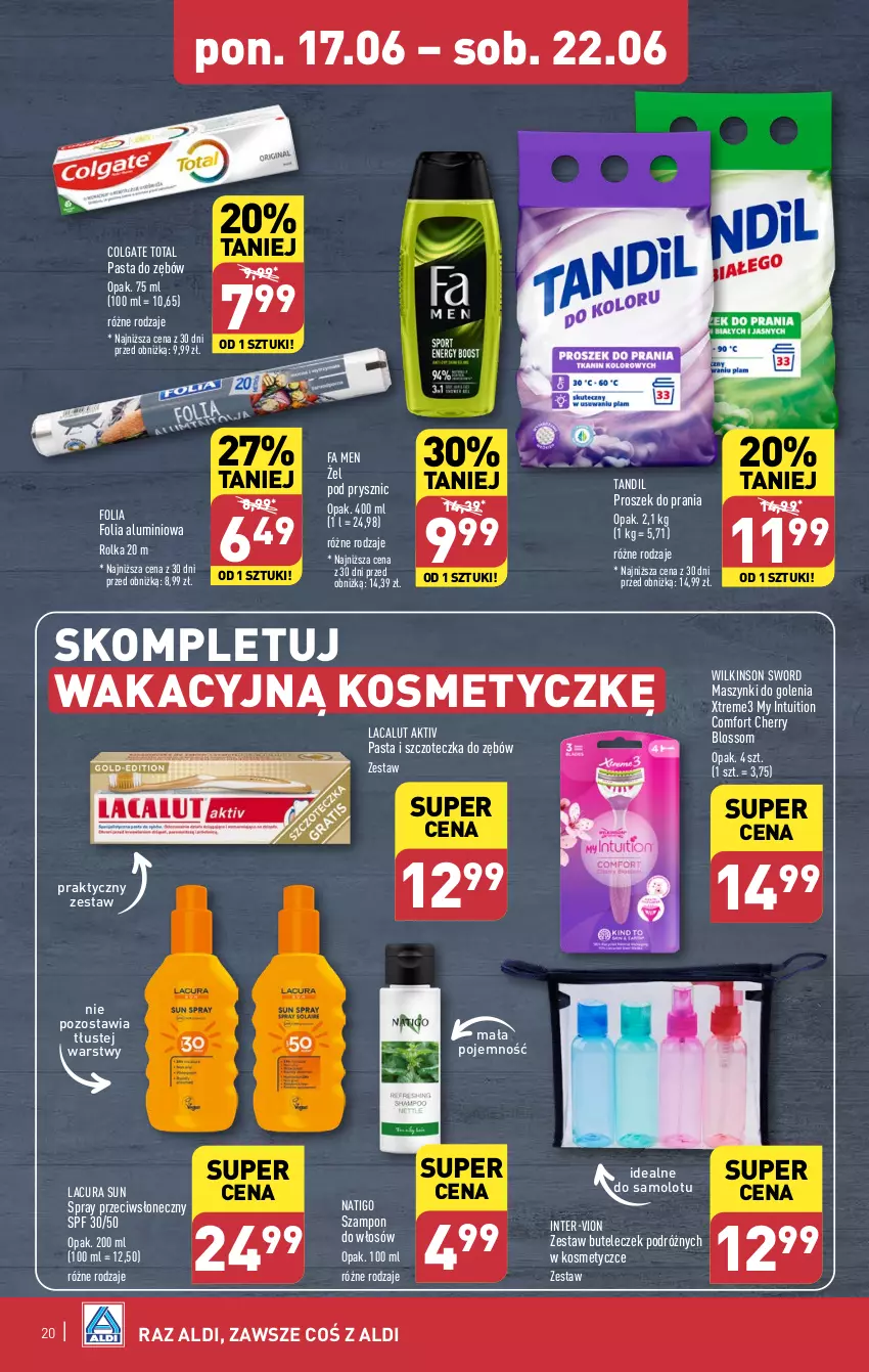 Gazetka promocyjna Aldi - Pełna oferta - ważna 17.06 do 22.06.2024 - strona 20 - produkty: Amol, Colgate, Colgate Total, Fa, Folia aluminiowa, Lacalut, LG, Pasta do zębów, Proszek do prania, Samolot, Szampon, Szczoteczka, Szczoteczka do zębów, Wilkinson Sword