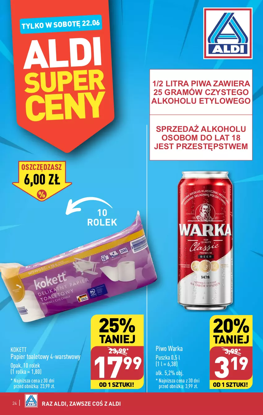 Gazetka promocyjna Aldi - Pełna oferta - ważna 17.06 do 22.06.2024 - strona 24 - produkty: Gra, Papier, Papier toaletowy, Piwa, Piwo, Warka