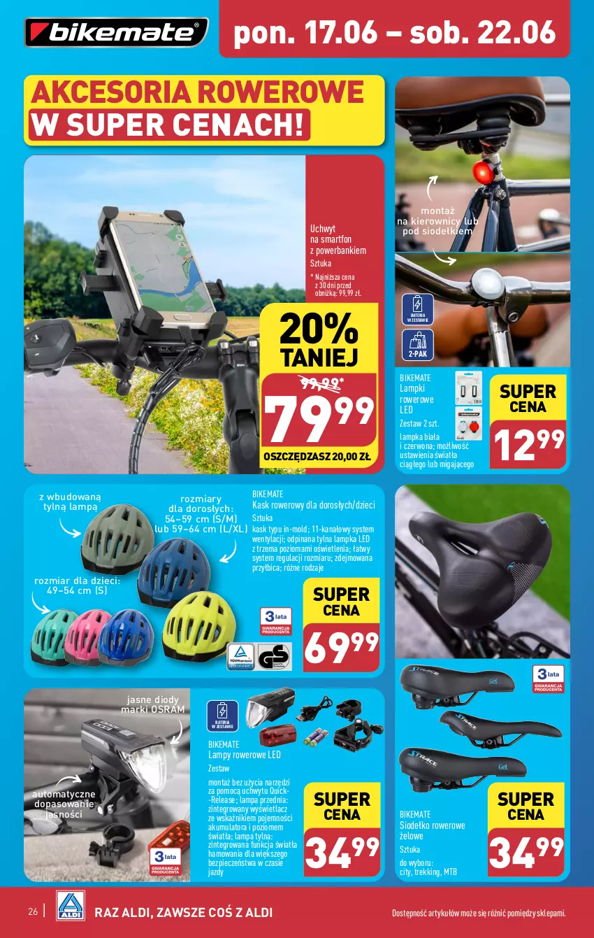 Gazetka promocyjna Aldi - Pełna oferta - ważna 17.06 do 22.06.2024 - strona 26 - produkty: Akumulator, Bateria, BIC, Dzieci, Kask, Lampa, Piec, Powerbank, Rower, Smartfon