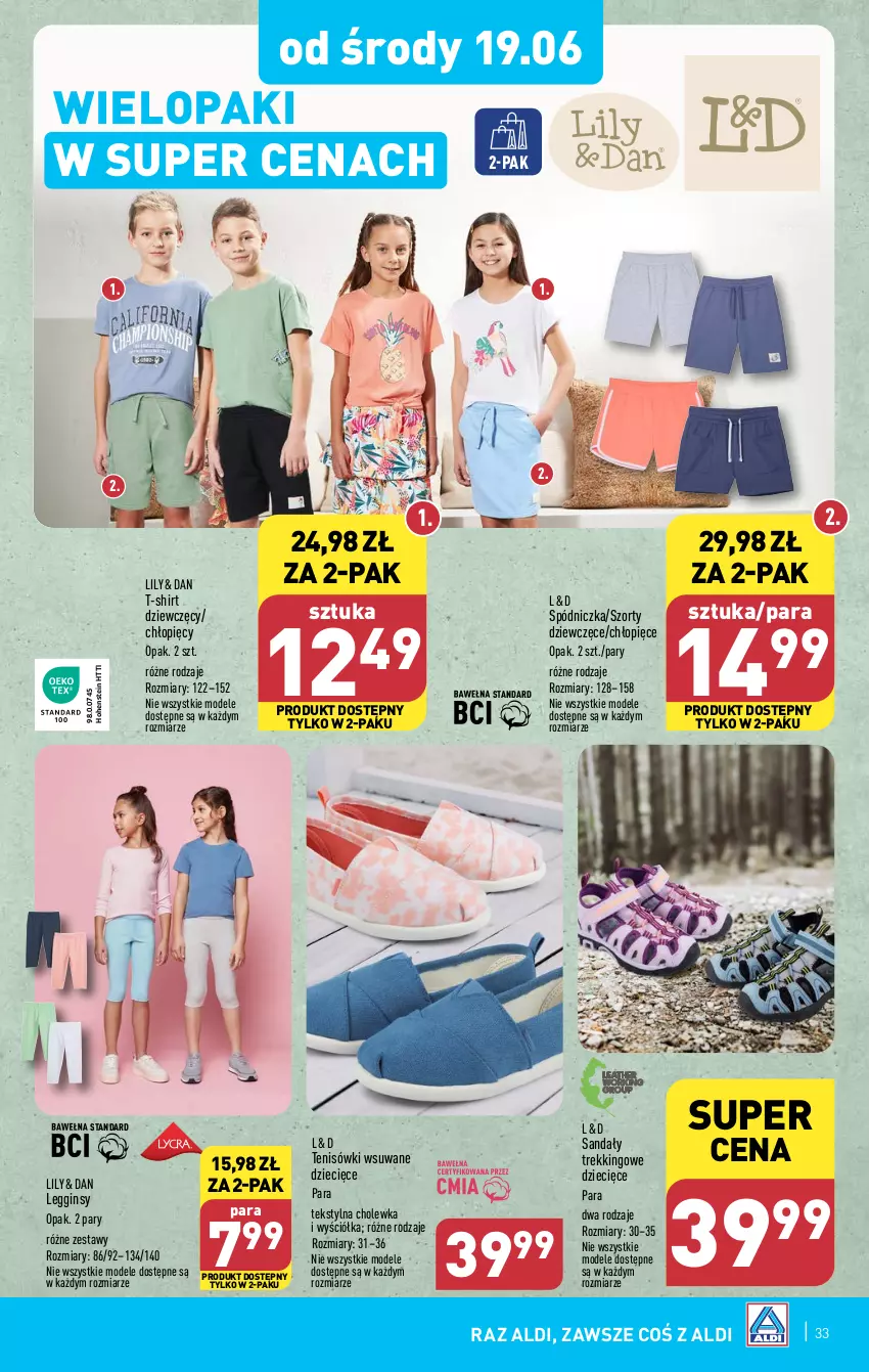 Gazetka promocyjna Aldi - Pełna oferta - ważna 17.06 do 22.06.2024 - strona 33 - produkty: Dzieci, Gin, Legginsy, Sandał, Szorty, T-shirt, Tenisówki