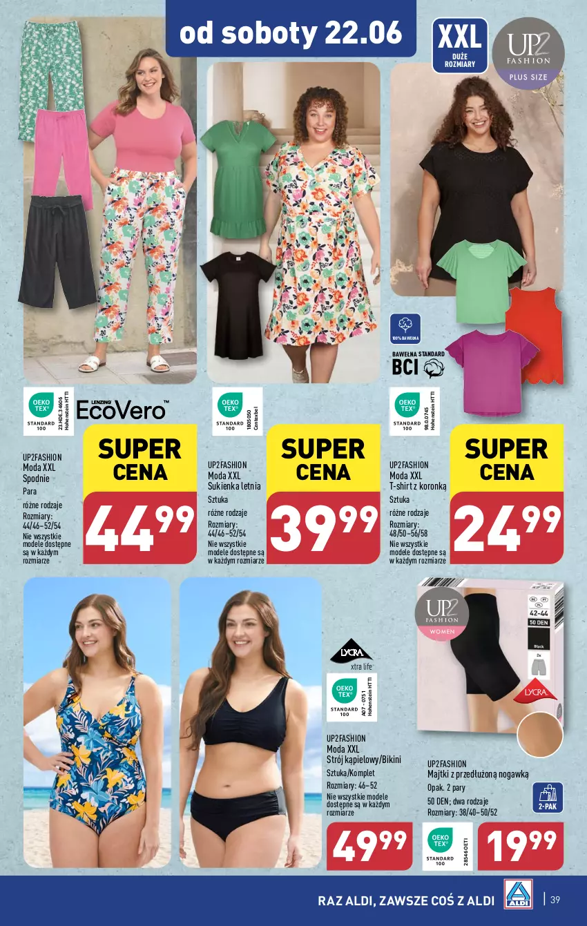 Gazetka promocyjna Aldi - Pełna oferta - ważna 17.06 do 22.06.2024 - strona 39 - produkty: Bikini, Fa, Majtki, Moda, Spodnie, Strój kąpielowy, Sukienka, T-shirt, Wełna