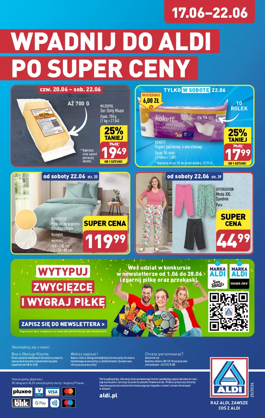 Gazetka promocyjna Aldi - Pełna oferta - ważna 17.06 do 22.06.2024 - strona 40 - produkty: Biuro, Fa, Gra, Moda, O nas, Papier, Papier toaletowy, Por, Pościel, Ser, Spodnie, Tera, Złoty Mazur