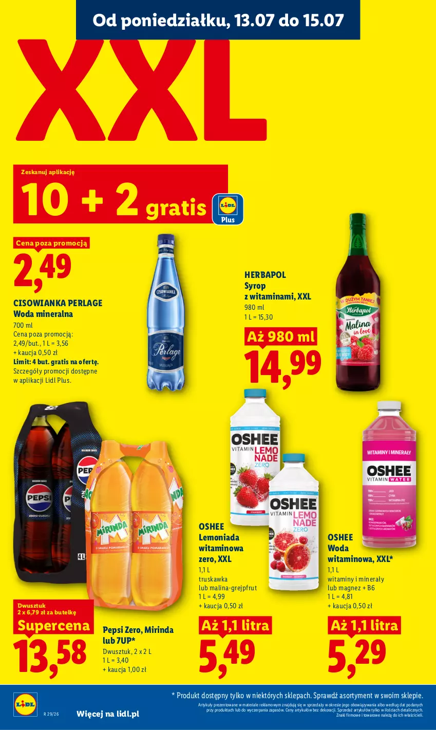 Gazetka promocyjna Lidl - Gazetka ważna od 13.07 do 15.07 - ważna 13.07 do 15.07.2026 - strona 60 - produkty: 7up, Cisowianka, Gra, Grejpfrut, Herbapol, Lemoniada, Magnez, Mirinda, Oshee, Pepsi, Syrop, Woda, Woda mineralna