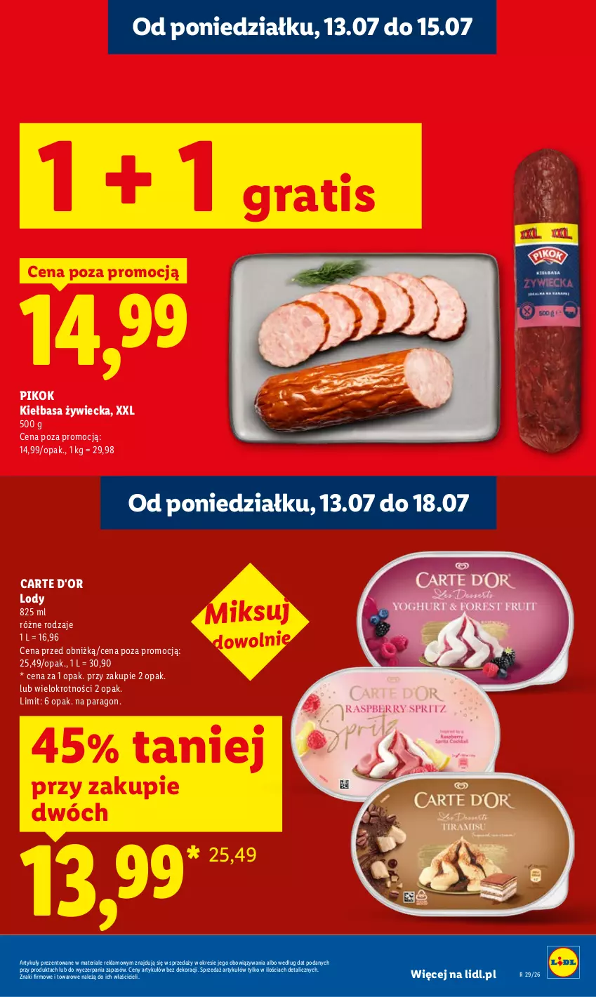 Gazetka promocyjna Lidl - Gazetka ważna od 13.07 do 15.07 - ważna 13.07 do 15.07.2026 - strona 7 - produkty: Carte d'Or, Gra, Kiełbasa, Lody, PIKOK