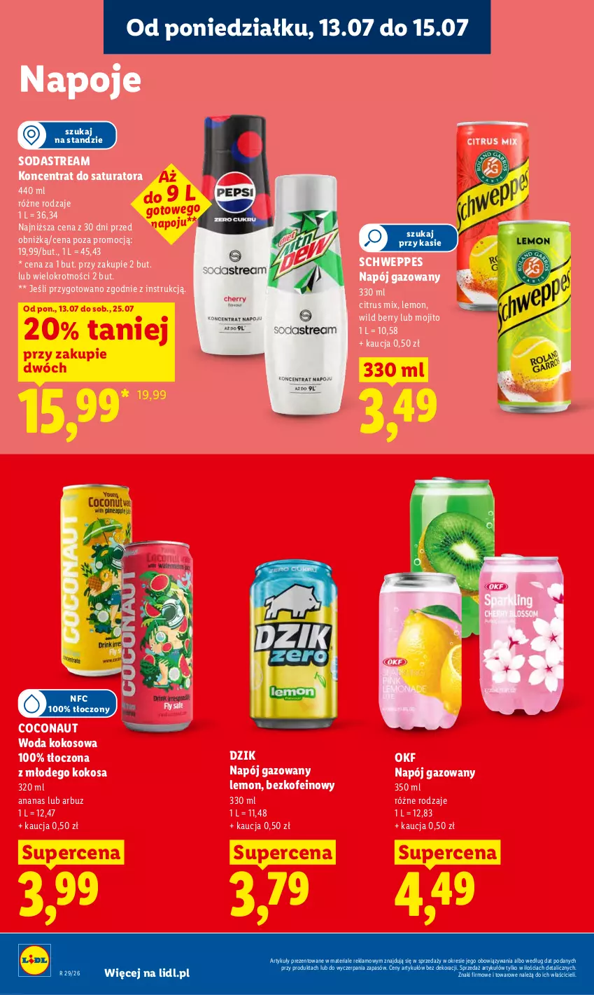Gazetka promocyjna Lidl - Gazetka ważna od 13.07 do 15.07 - ważna 13.07 do 15.07.2026 - strona 80 - produkty: Ananas, Arbuz, Kokos, Napój, Napój gazowany, Napoje, Schweppes, Woda
