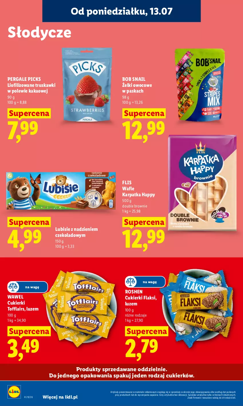 Gazetka promocyjna Lidl - Gazetka ważna od 13.07 do 15.07 - ważna 13.07 do 15.07.2026 - strona 84 - produkty: Brownie, Cukier, Cukierki, Kakao, Karp, Lubisie, Truskawki, Wafle, Wawel
