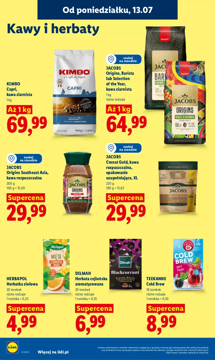 Gazetka promocyjna Lidl - Gazetka ważna od 13.07 do 15.07 - ważna 13.07 do 15.07.2026 - strona 86 - produkty: Dilmah, Gin, Herbapol, Herbata, Jacobs, Kawa, Kawa rozpuszczalna, Kawa ziarnista, Teekanne, Torebka