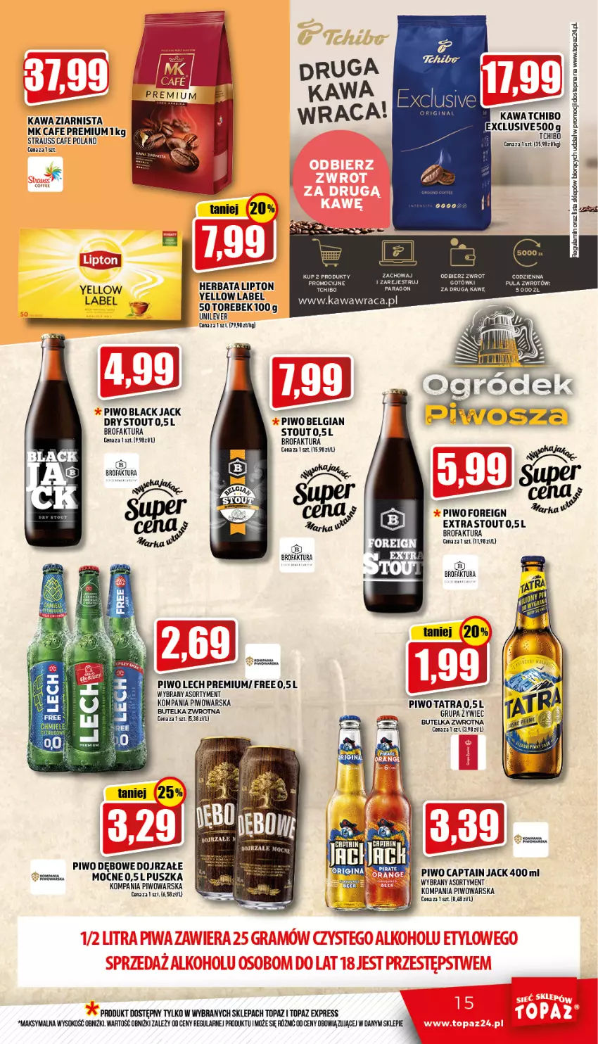 Gazetka promocyjna Topaz - Gazetka - ważna 24.03 do 30.03.2022 - strona 15 - produkty: Captain Jack, Fa, Herbata, Kawa, Lack, Lech Premium, LG, Lipton, Piwo, Sok, Tatra, Top