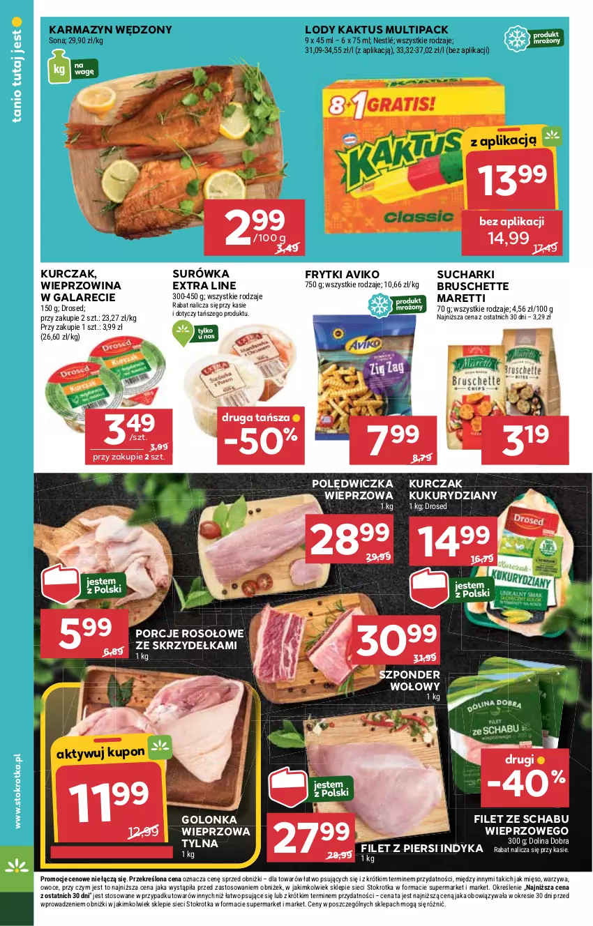 Gazetka promocyjna Stokrotka - Market - ważna 17.06 do 25.06.2025 - strona 10 - produkty: Bruschette, Filet z piersi indyka, Frytki, Gala, Golonka wieprzowa, Kaktus, Karmazyn wędzony, Kurczak, Lody, Mięso, Nestlé, Owoce, Polędwiczka wieprzowa, Por, Surówka, Szponder wołowy, Warzywa, Wieprzowina