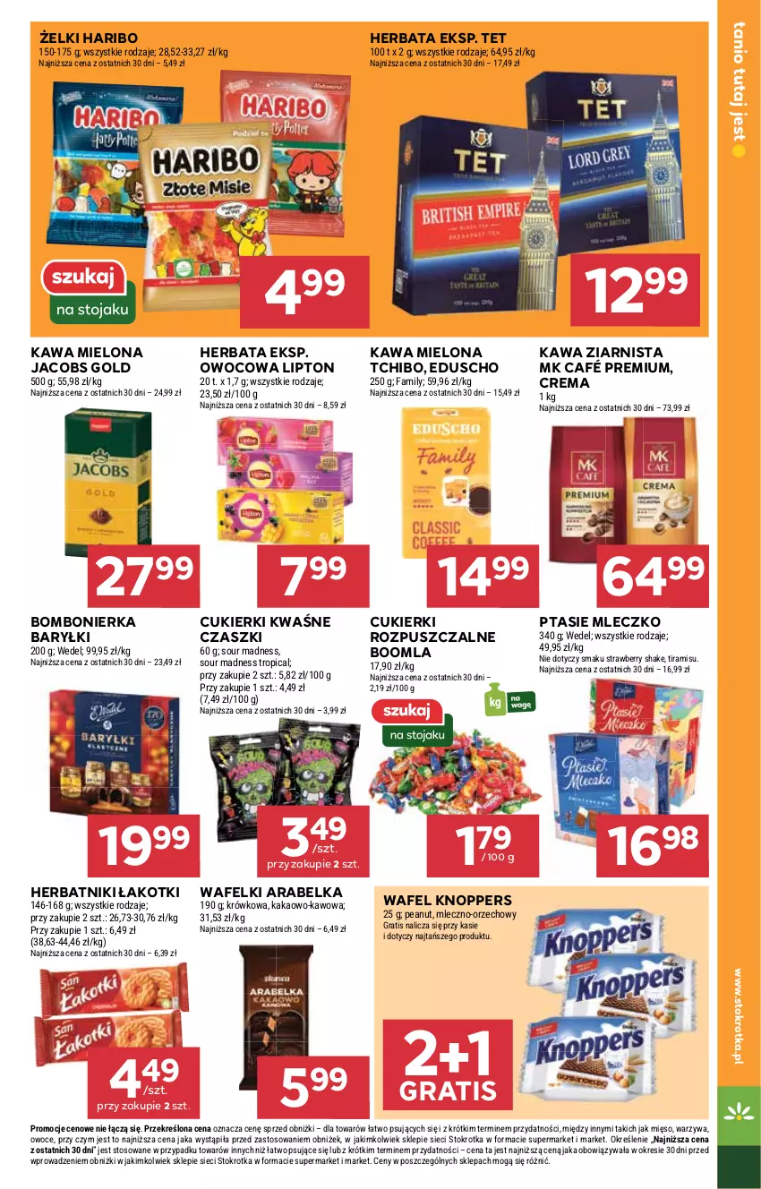 Gazetka promocyjna Stokrotka - Market - ważna 17.06 do 25.06.2025 - strona 13 - produkty: Baryłki, Cukier, Cukierki, Fa, Gra, Haribo, Herbata, Herbatniki, Jacobs, Kakao, Kawa, Kawa mielona, Kawa ziarnista, Knoppers, Lipton, Mięso, Mleczko, Owoce, Ptasie mleczko, Tchibo, Tropical, Warzywa