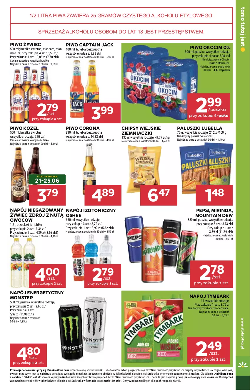 Gazetka promocyjna Stokrotka - Market - ważna 17.06 do 25.06.2025 - strona 15 - produkty: Bell, Bella, Captain Jack, Chipsy, Gra, Koc, Kozel, Lubella, Mięso, Mirinda, Napój, Napój energetyczny, Napój izotoniczny, Napój niegazowany, Okocim, Oshee, Owoce, Pepsi, Piwa, Piwo, Tymbark, Warzywa