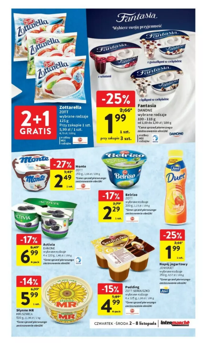 Gazetka promocyjna Intermarche - ważna 02.11 do 08.11.2023 - strona 18 - produkty: Activia, Belriso, Danone, Fa, Fanta, Jogurt, Monte, Napój, Napój jogurtowy, Pudding, Ser, Słynne, Top, Zott, Zottarella