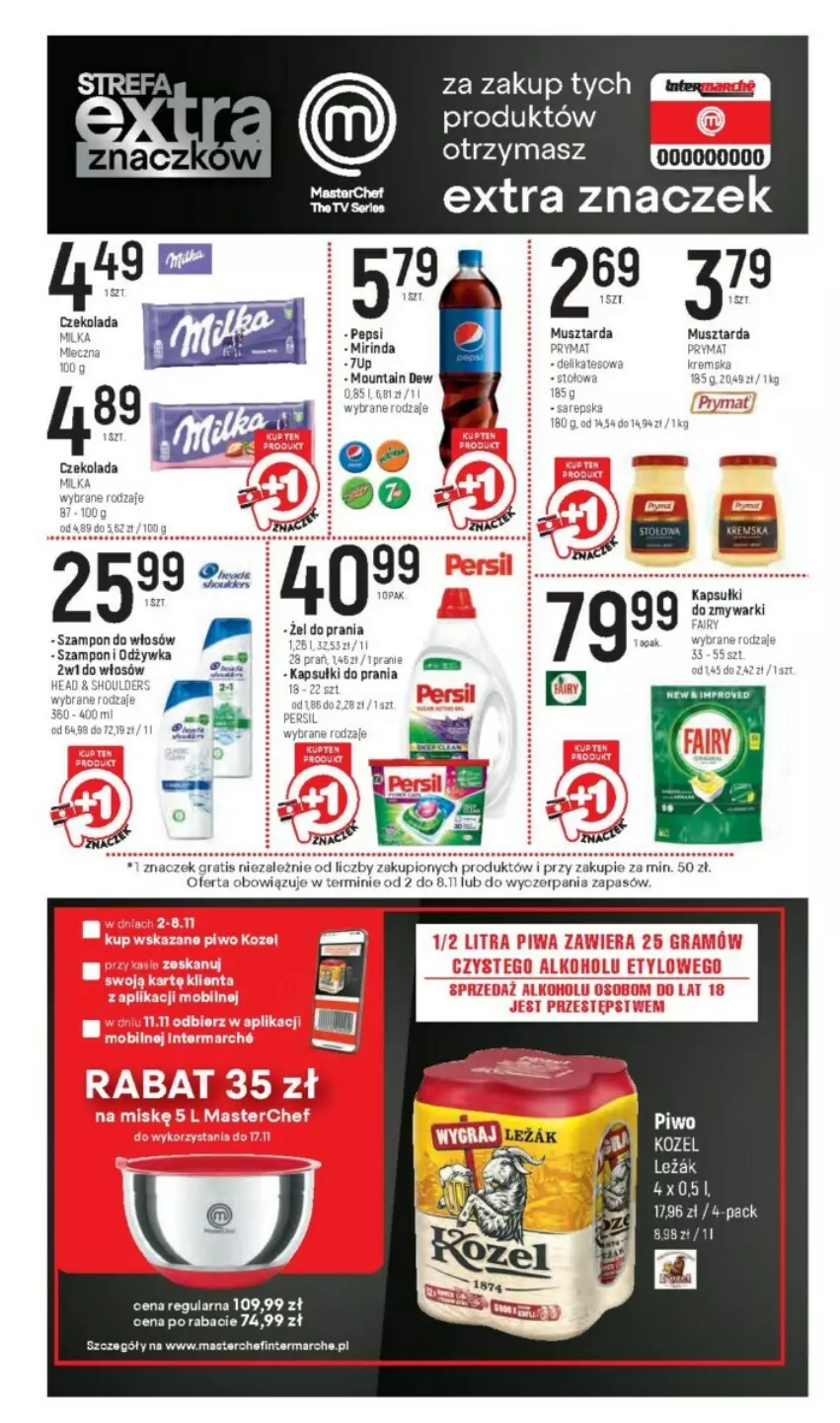 Gazetka promocyjna Intermarche - ważna 02.11 do 08.11.2023 - strona 42 - produkty: 7up, Czekolada, Kozel, Miecz, Milka, Mirinda, Mus, Musztarda, Odżywka, Pepsi, Piwo, Szampon