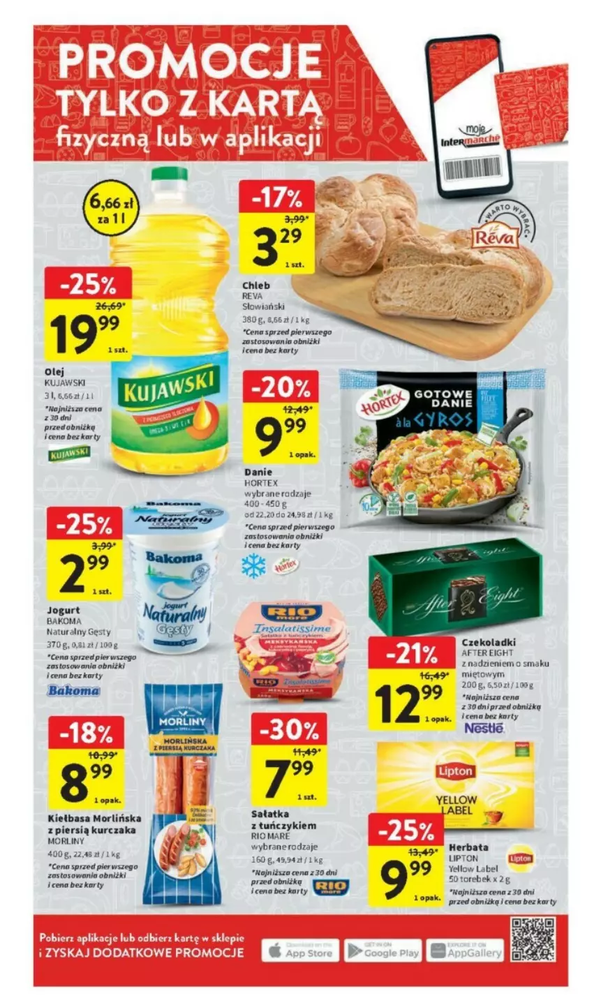 Gazetka promocyjna Intermarche - ważna 02.11 do 08.11.2023 - strona 43 - produkty: Bakoma, Chleb, Gala, Herbata, Hortex, Jogurt, Kiełbasa, Kujawski, Kurczak, Lipton, Morliny, Olej, Rio Mare, Sałat, Sałatka, Tuńczyk