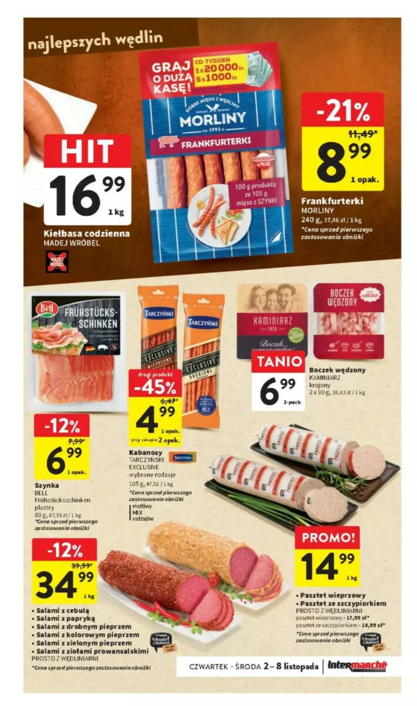 Gazetka promocyjna Intermarche - ważna 02.11 do 08.11.2023 - strona 5 - produkty: Bell, Boczek, Frankfurterki, Kabanos, Kiełbasa, Madej Wróbel, Pasztet, Pieprz, Salami, Salami z papryką, Szynka, Top