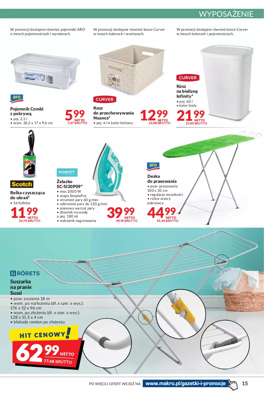 Gazetka promocyjna Makro - [Oferta promocyjna] Artykuły spożywcze i przemysłowe - ważna 07.01 do 24.01.2022 - strona 15 - produkty: Deska do prasowania, Kosz, Kosz na bieliznę, Pojemnik, Rum, Sok, Suszarka, Suszarka na pranie, Top