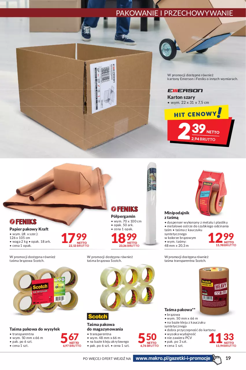 Gazetka promocyjna Makro - [Oferta promocyjna] Artykuły spożywcze i przemysłowe - ważna 07.01 do 24.01.2022 - strona 19 - produkty: Klej, Papier, Ser, Sok, Taśma pakowa, Tran, Waga