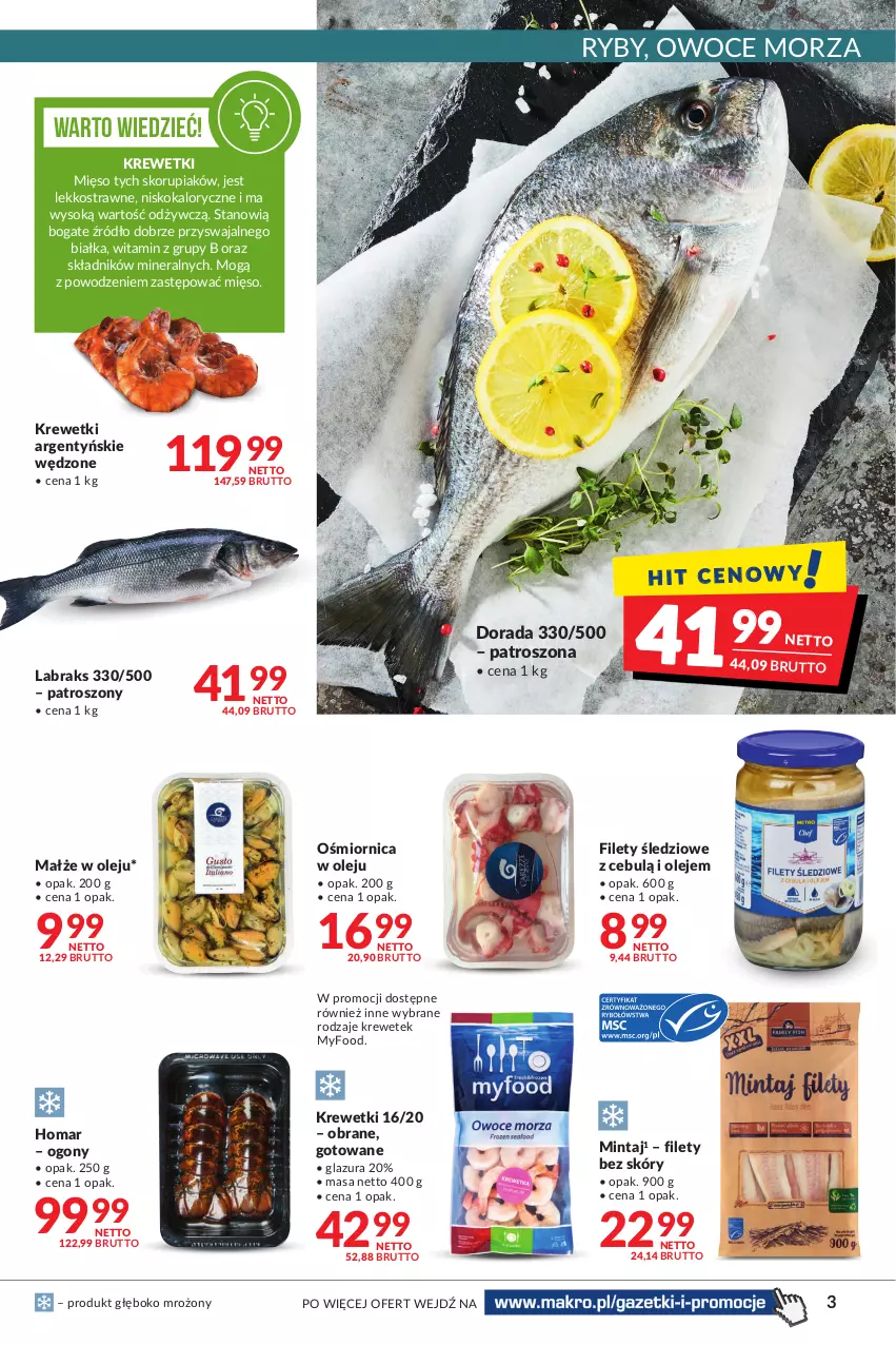 Gazetka promocyjna Makro - [Oferta promocyjna] Artykuły spożywcze i przemysłowe - ważna 07.01 do 24.01.2022 - strona 3 - produkty: Glazura, Krewetki, Lazur, Małże, Mięso, Mintaj, Olej, Owoce, Owoce morza, Sok