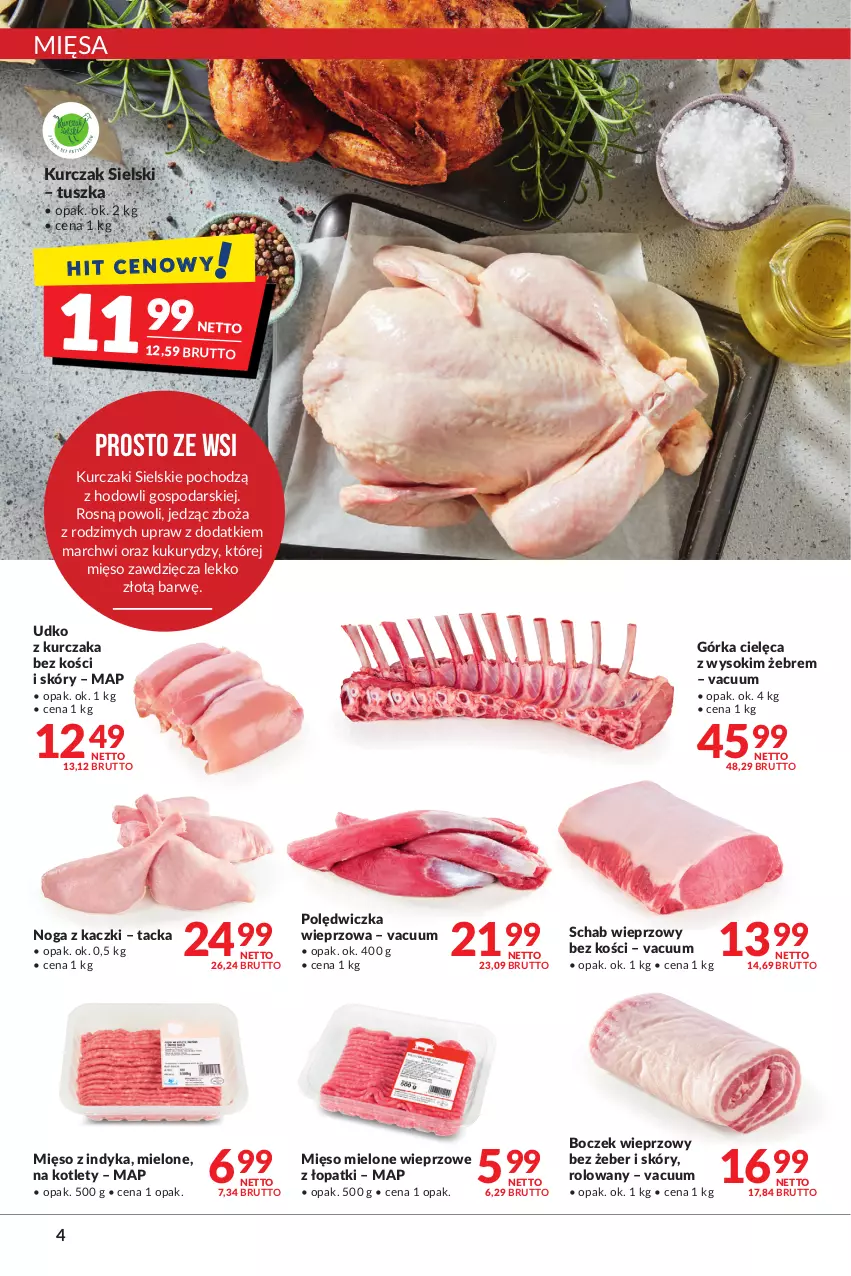 Gazetka promocyjna Makro - [Oferta promocyjna] Artykuły spożywcze i przemysłowe - ważna 07.01 do 24.01.2022 - strona 4 - produkty: Boczek, Boczek wieprzowy, Górka cielęca, Kotlet, Kurczak, Mięso, Mięso mielone, Mięso z indyka, Noga z kaczki, Polędwiczka wieprzowa, Schab wieprzowy, Sok, Tusz