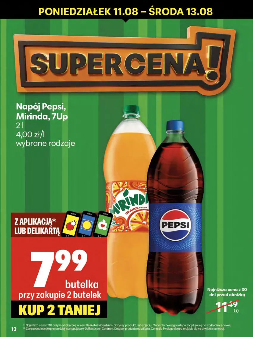 Gazetka promocyjna Delikatesy Centrum - Franczyza DC32 Czwartek - ważna 07.08 do 13.08.2025 - strona 13 - produkty: 7up, Mirinda, Napój, Pepsi, Rum