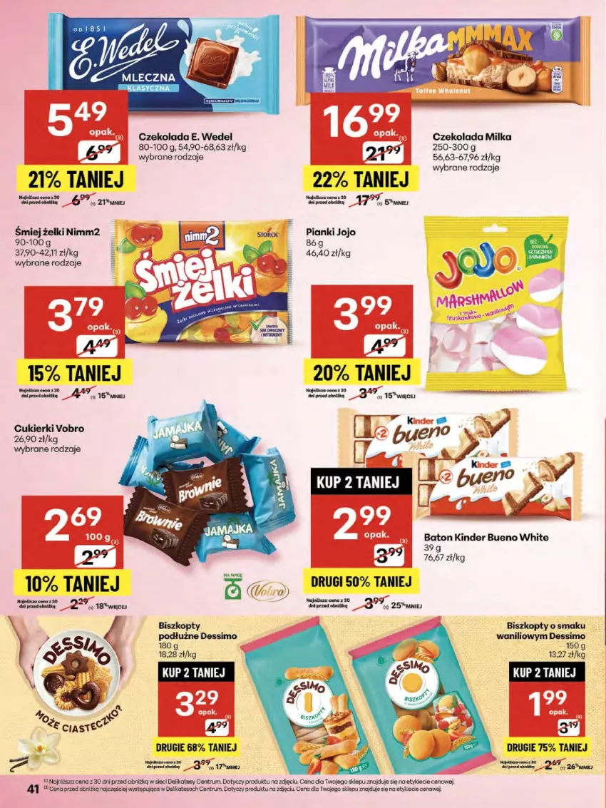 Gazetka promocyjna Delikatesy Centrum - Franczyza DC32 Czwartek - ważna 07.08 do 13.08.2025 - strona 41 - produkty: Baton, Biszkopty, Cukier, Cukierki, Czekolada, Kinder, Kinder Bueno, Milka, Nimm2, Rum