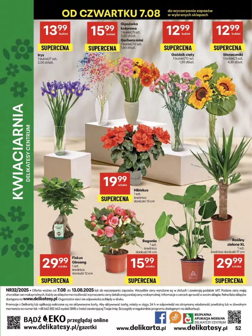 Gazetka promocyjna Delikatesy Centrum - Franczyza DC32 Czwartek - ważna 07.08 do 13.08.2025 - strona 52 - produkty: Bukiet, Gerber, Gin, Gra, Hibiskus, Ser