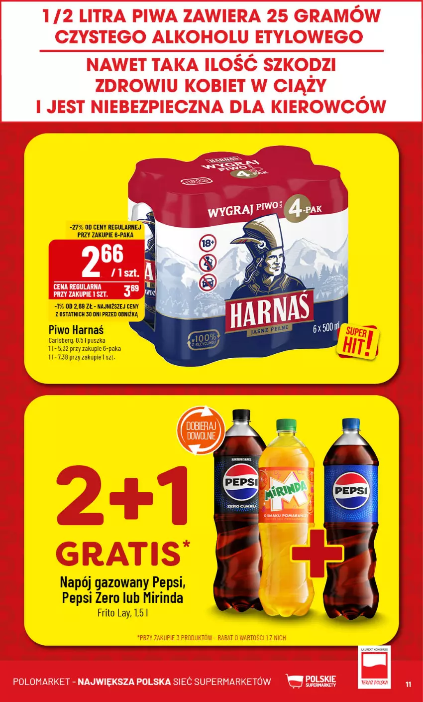 Gazetka promocyjna PoloMarket - Gazetka pomocyjna - ważna 14.08 do 20.08.2024 - strona 11 - produkty: Carlsberg, Gra, Harnaś, Mirinda, Napój, Napój gazowany, Pepsi, Piec, Piwa, Piwo