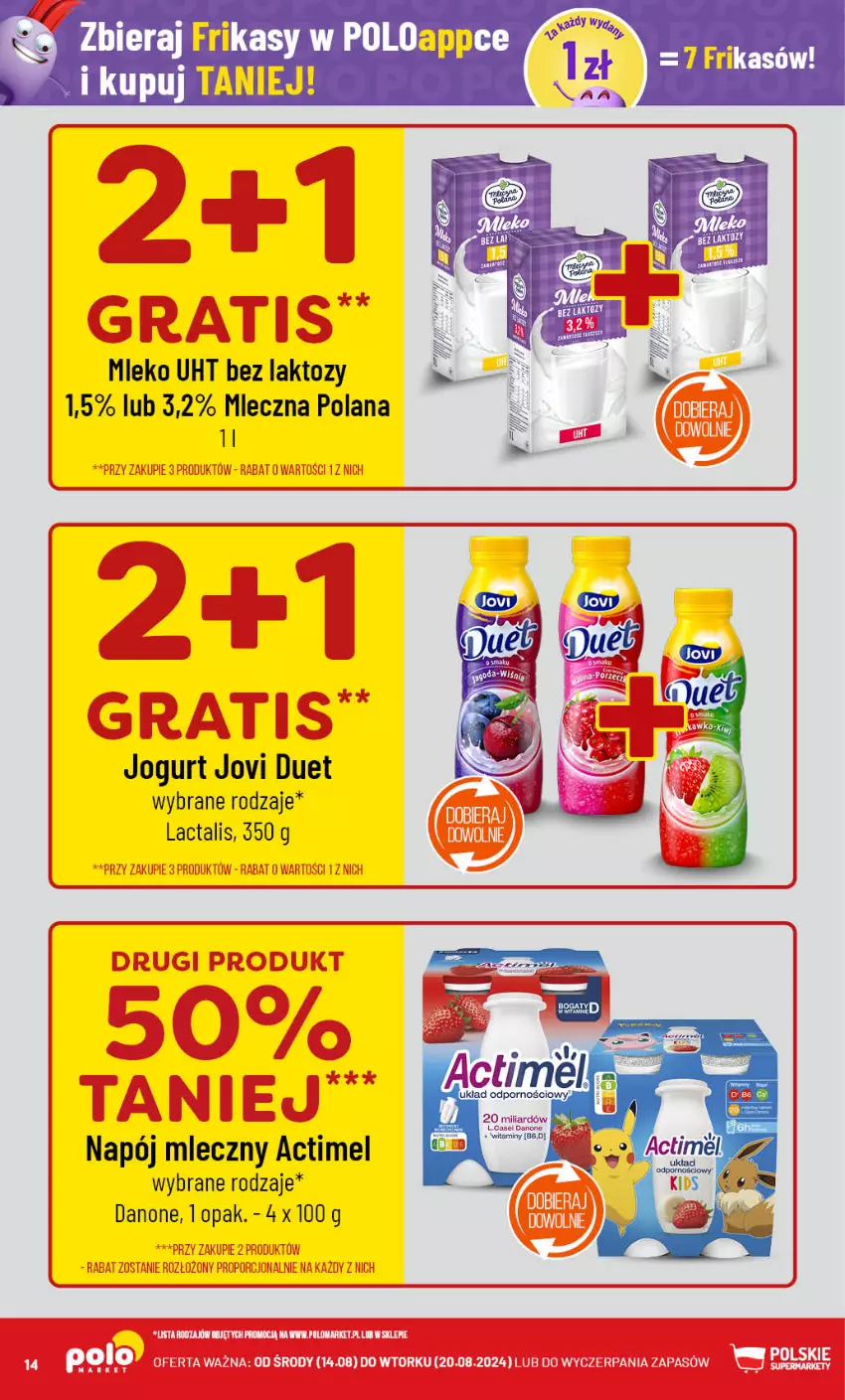 Gazetka promocyjna PoloMarket - Gazetka pomocyjna - ważna 14.08 do 20.08.2024 - strona 14 - produkty: Actimel, Danone, Jogurt, LANA, Mleko, Napój, Napój mleczny