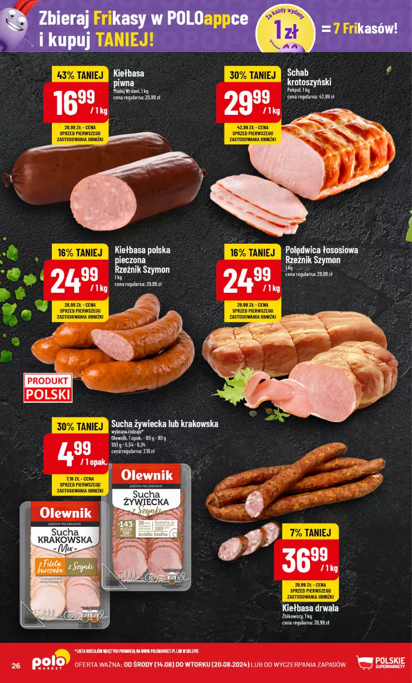 Gazetka promocyjna PoloMarket - Gazetka pomocyjna - ważna 14.08 do 20.08.2024 - strona 26 - produkty: Kiełbasa, Olewnik