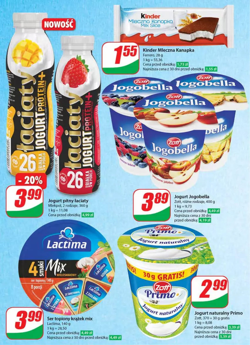 Gazetka promocyjna Dino - Gazetka 24 / 2024 - ważna 12.06 do 18.06.2024 - strona 38 - produkty: Bell, Bella, Ferrero, Gra, Jogobella, Jogurt, Jogurt naturalny, Jogurt pitny, Kinder, Mango, Mleczna kanapka, Sanki, Ser, Ser topiony, Top, Zott