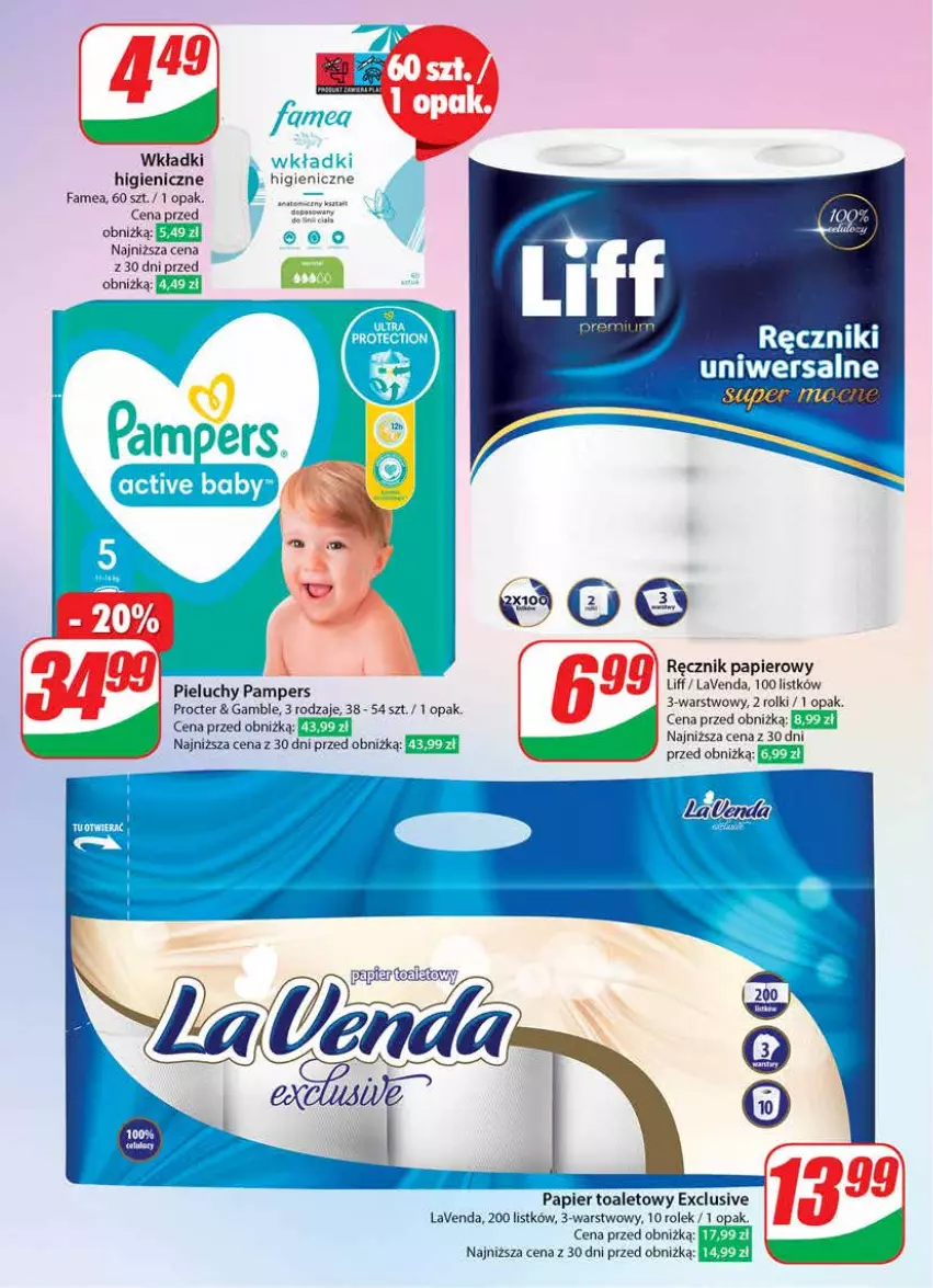 Gazetka promocyjna Dino - Gazetka 24 / 2024 - ważna 12.06 do 18.06.2024 - strona 62 - produkty: Fa, LG, Pampers, Papier, Papier toaletowy, Pieluchy, Ręcznik, Rolki, Wkładki