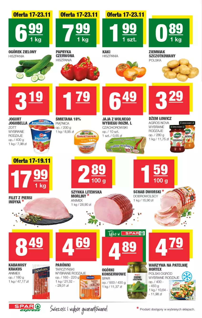 Gazetka promocyjna Spar - ważna 14.11 do 24.11.2021 - strona 2 - produkty: Bell, Bella, Dżem, Hortex, Jaja, Jogobella, Jogurt, Kabanos, Kaki, Krakus, LG, Morliny, Ogórek, Ogród, Papryka, Piątnica, Ser, Szynka, Tarczyński, Warzywa, Zott