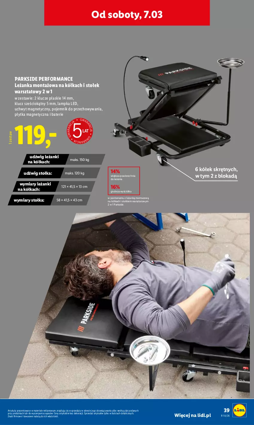 Gazetka promocyjna Lidl - Oferta ważna od 2.03 - ważna 02.03 do 07.03.2026 - strona 45 - produkty: Dźwig, Klucze płaskie, Leżanka, Parkside, Płytka, Pojemnik, Pojemnik do przechowywania, Por, Stołek