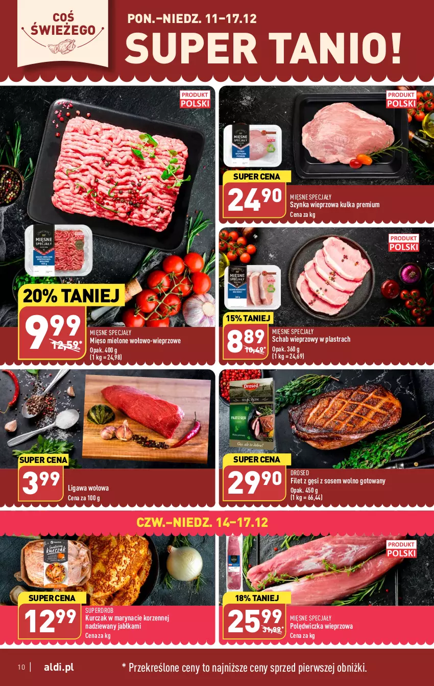 Gazetka promocyjna Aldi - Pełna oferta - ważna 11.12 do 17.12.2023 - strona 10 - produkty: Jabłka, Kurczak, Mięsne specjały, Mięso, Mięso mielone, Polędwiczka wieprzowa, Schab wieprzowy, Sos, Szynka, Szynka wieprzowa